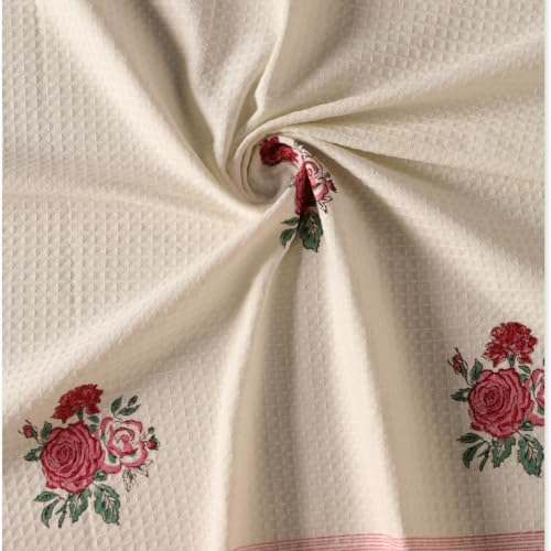 Peepul Tree Block Printed Hand and Bath Towels, Super Absorbent|100% Pure Cotton|(2 Hand 2 Bath Towel Set, Off-White & Pink Roses) Home Decor Gift Items|Festival Gift - Image 5