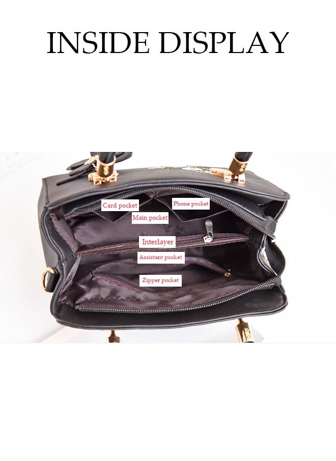 DUNISO - Women's Embroidery Tote Bag Handbags with Large Capacity Faux Leather Shoulder Bag Ladies Fashion Designer Satchel Crossbody Bag with Detachable Strap for Ladies - Image 1