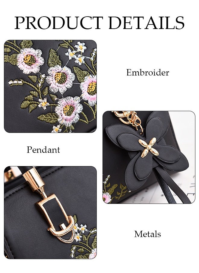 DUNISO - Women's Embroidery Tote Bag Handbags with Large Capacity Faux Leather Shoulder Bag Ladies Fashion Designer Satchel Crossbody Bag with Detachable Strap for Ladies - Image 1