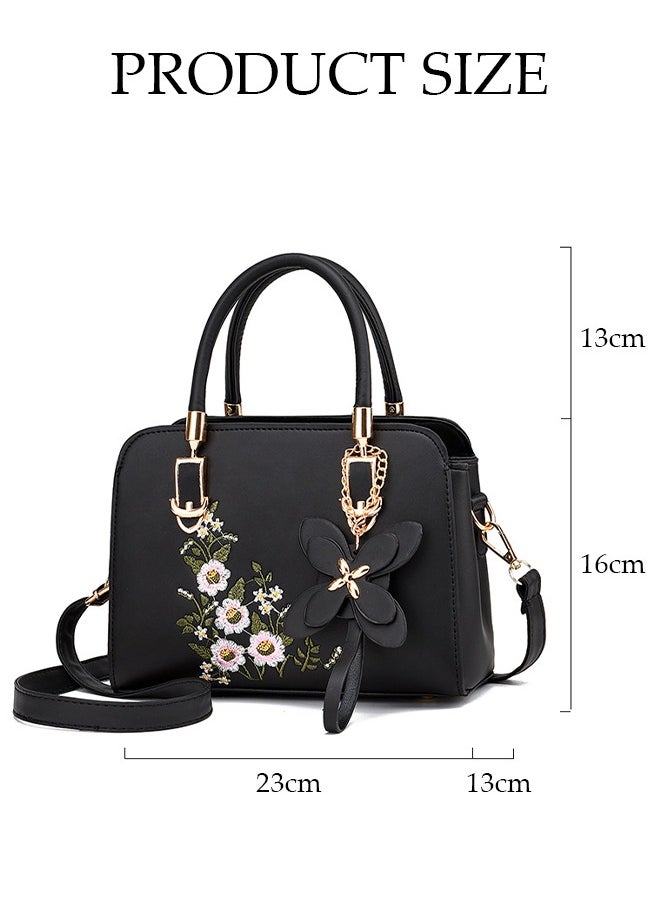 DUNISO - Women's Embroidery Tote Bag Handbags with Large Capacity Faux Leather Shoulder Bag Ladies Fashion Designer Satchel Crossbody Bag with Detachable Strap for Ladies - Image 1