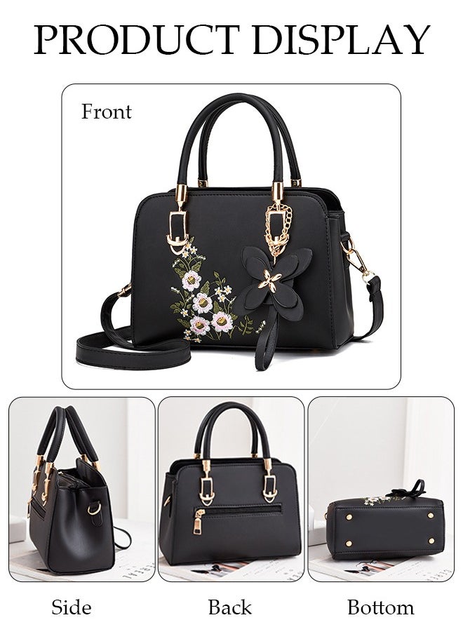 DUNISO - Women's Embroidery Tote Bag Handbags with Large Capacity Faux Leather Shoulder Bag Ladies Fashion Designer Satchel Crossbody Bag with Detachable Strap for Ladies - Image 1