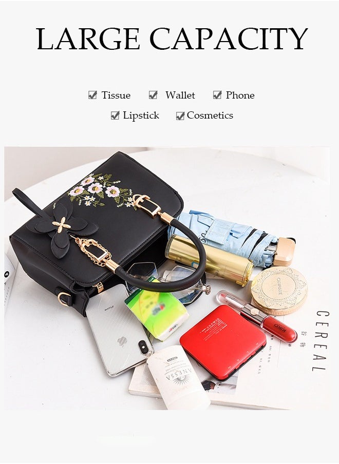 DUNISO - Women's Embroidery Tote Bag Handbags with Large Capacity Faux Leather Shoulder Bag Ladies Fashion Designer Satchel Crossbody Bag with Detachable Strap for Ladies - Image 1