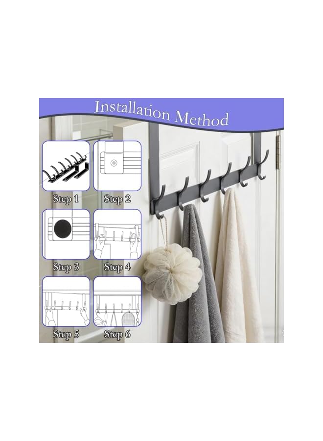 S-TOP 1 Pcs Over the Door Hooks – 6-Hook Heavy Duty Towel Rack for Bathroom - Image 5