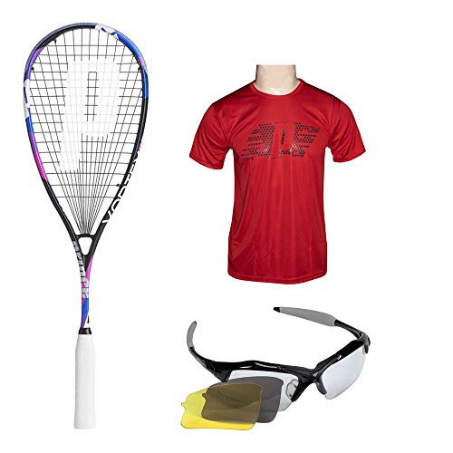 PRINCE 19 SQ Vortex Pro 650 SQUASH RACKET WITH ROUND NECK TSHIRT RED SIZE XS AND SPEED EYEGUARD MULTI LENS (P) - Image 3