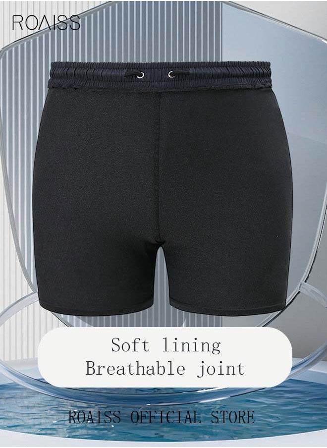 roaiss Men's Swimming Trunks Beachwear Quick Dry Gym Wear Beach Pants Fitness Shorts Fitness Workout Short Sports Running Shorts with Inner Compression Solid Black  - Image 4