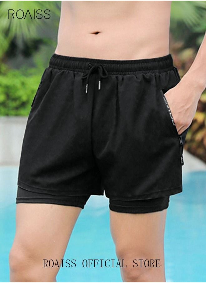 Men's Swimming Trunks Beachwear Quick Dry Gym Wear Beach Pants Fitness Shorts Fitness Workout Short Sports Running Shorts with Inner Compression Solid Black - pzsku/ZCCB6D082CF056AEAEF0FZ/45/_/1661936082/b9e3781c-183c-4f0a-b35d-e718fe9cebaf