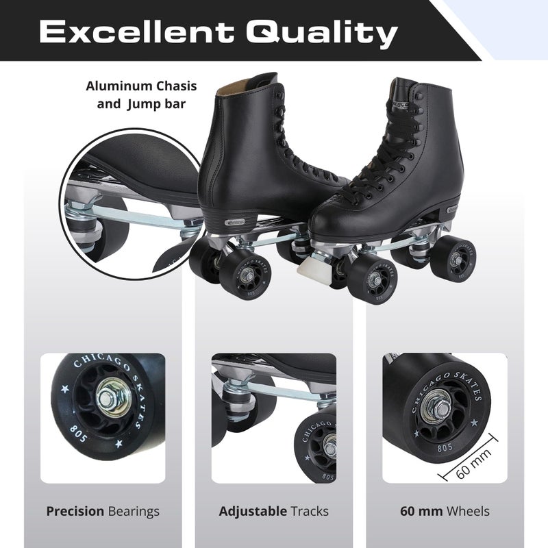 Chicago Skates Chicago Quad Roller Skates for Girls & Boys â€“ Durable, Top Performance Indoor/Outdoor Use or Roller Derby - Classic Deluxe Leather High-Top Boots with 60mm Urethane Wheels & Semi-Precision Bearings - Image 4