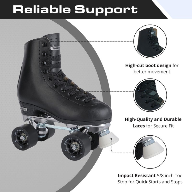 Chicago Skates Chicago Quad Roller Skates for Girls & Boys â€“ Durable, Top Performance Indoor/Outdoor Use or Roller Derby - Classic Deluxe Leather High-Top Boots with 60mm Urethane Wheels & Semi-Precision Bearings - Image 3