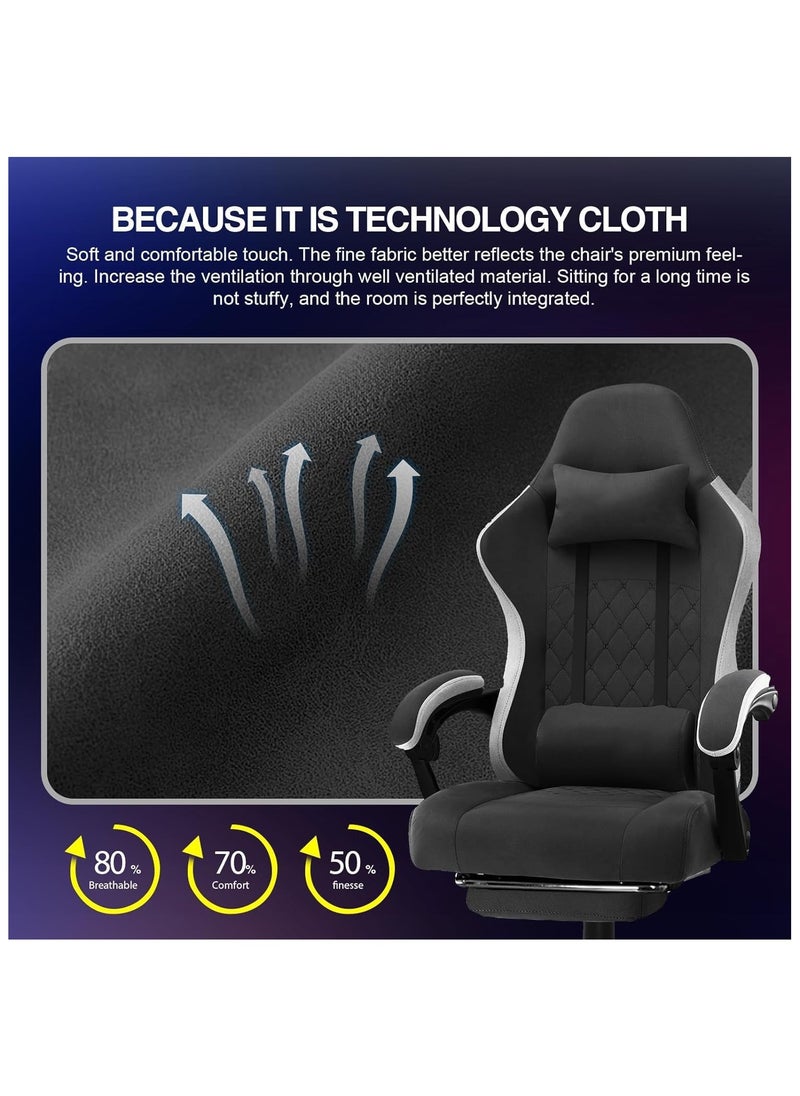 Chulovs Gaming Chair with Footrest, Ergonomic Gamer Chair with Lumbar Support Massage Adjustable High Back Comfortable Fabric Office Chair Style Computer Reclining Office Chair for Adults  - Image 3
