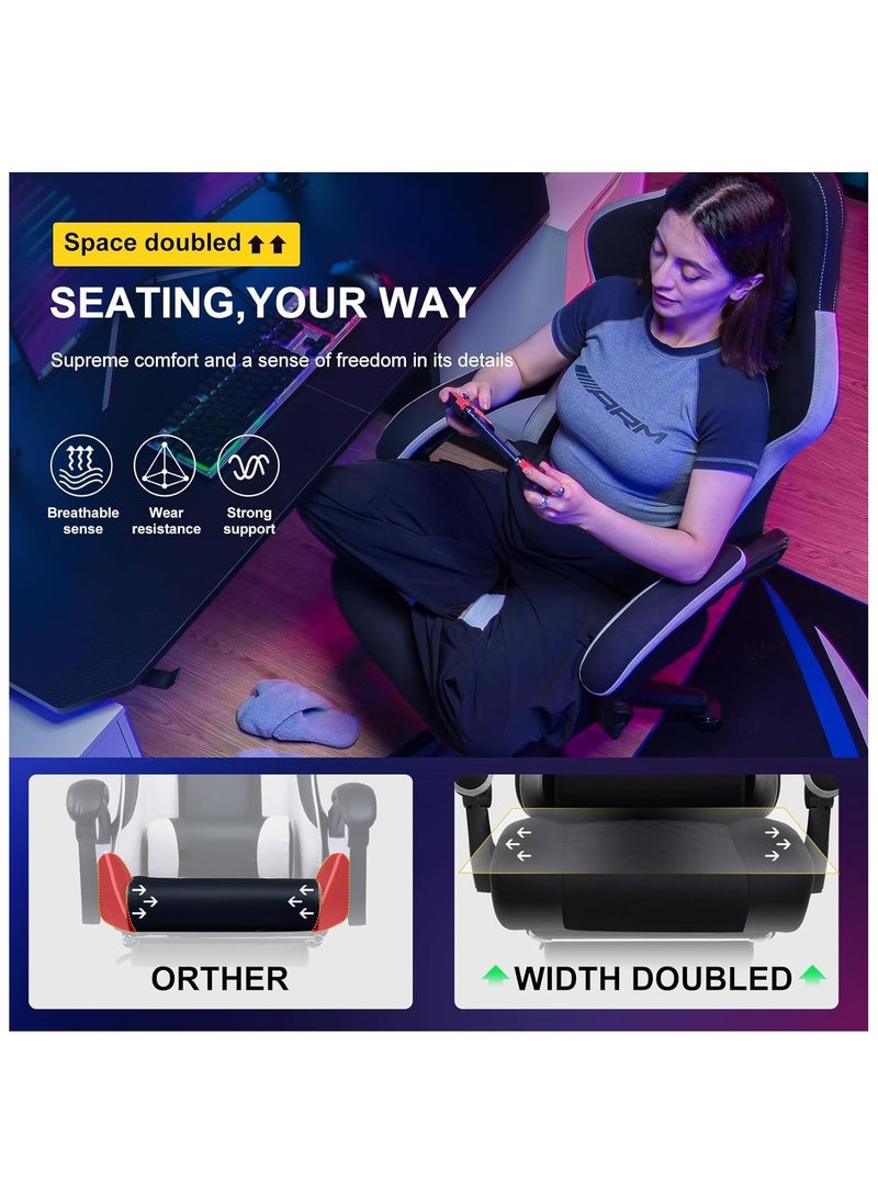 Chulovs Gaming Chair with Footrest, Ergonomic Gamer Chair with Lumbar Support Massage Adjustable High Back Comfortable Fabric Office Chair Style Computer Reclining Office Chair for Adults  - Image 4