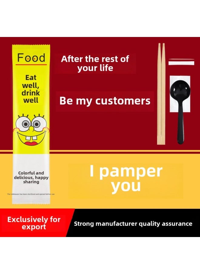 Generic - Spot Disposable Chopsticks Four-piece Set Fast Food Tableware Set Packaging Takeaway Chopsticks Meal Bag Customization-Color:Delicious And Not Expensive-white Cowhide-Specifications:1000 Sets Per Carton - Image 1