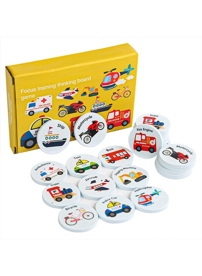 Peachjoy Wooden Match Memory Game for Kids - 24 Pc Vehicle Matching Cards Educational Memory Game for Pre-Kindergarten Early Learning Development - Safe Wooden Learning Toys for Boys and Girls - Image 1