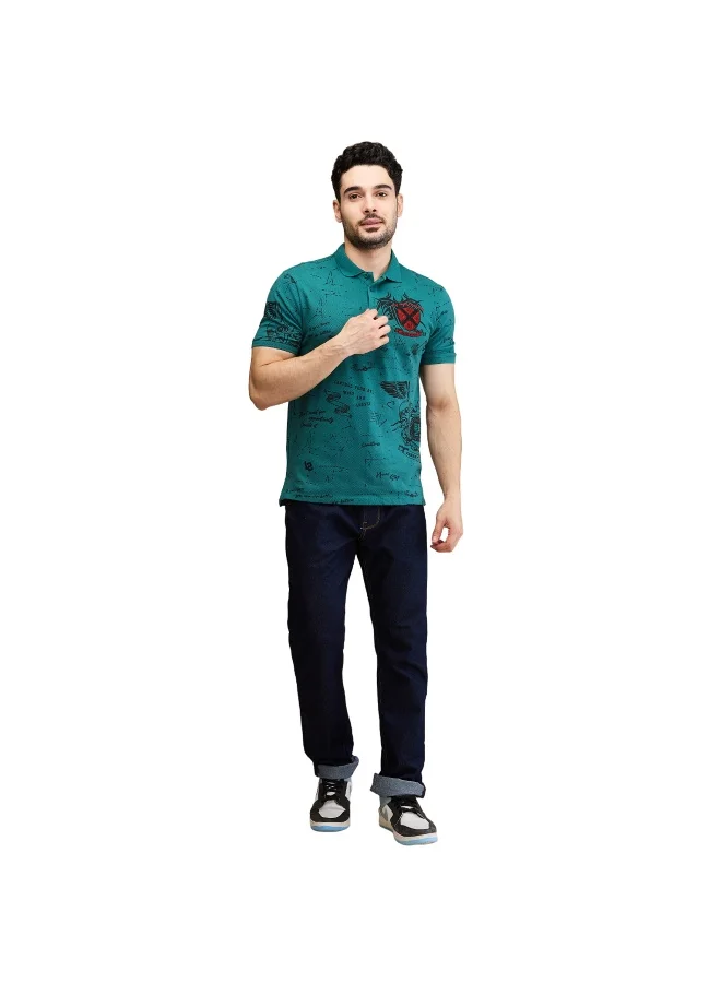 بيينغ هيومان Mens Green Polo Collar Short Sleeve Polo T-Shirt