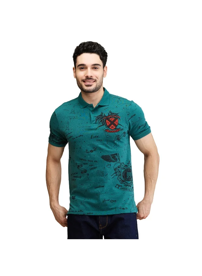 بيينغ هيومان Mens Green Polo Collar Short Sleeve Polo T-Shirt