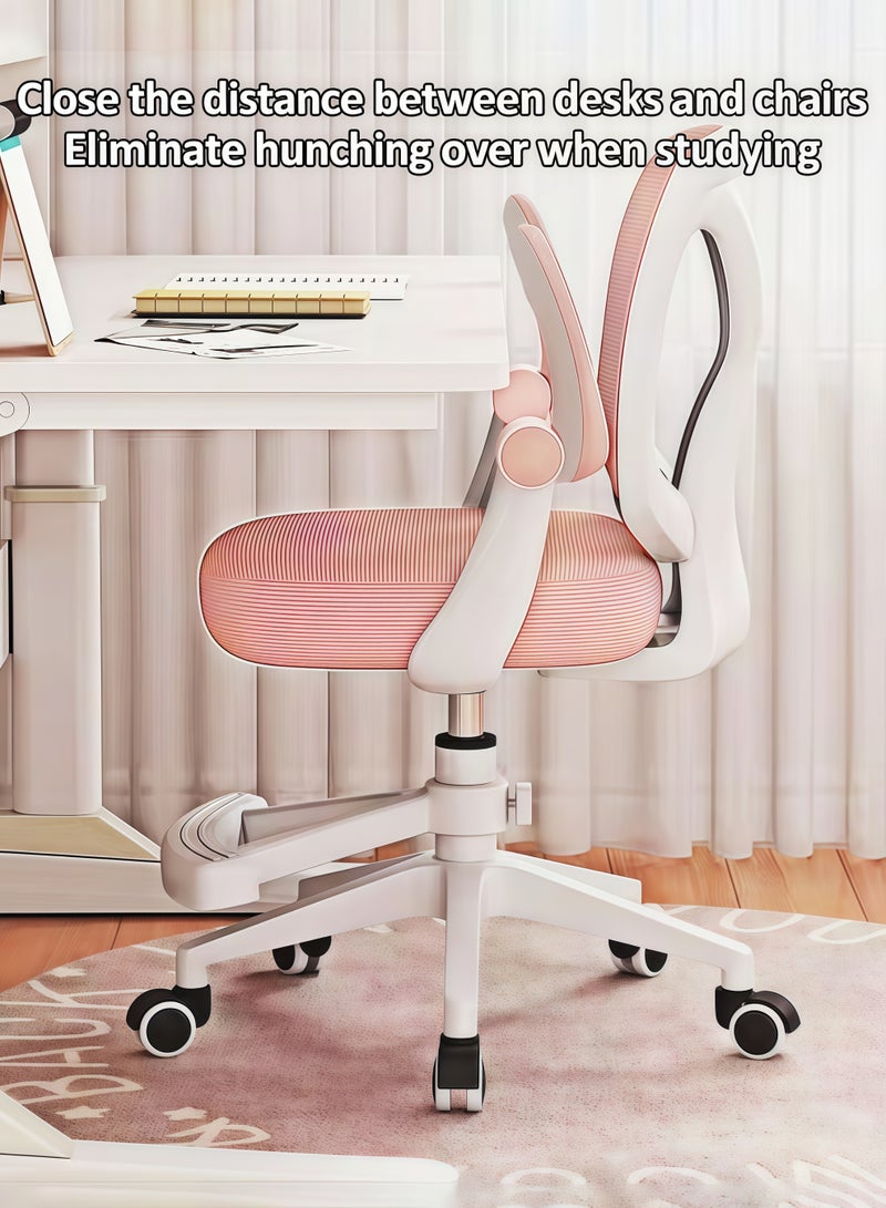 MLADEN كرسي مكتب مريح للأطفال، كرسي دراسة للأولاد والبنات مع ارتفاع قابل للتعديل، كراسي طلابية شبكية دوارة، كرسي مكتب للمراهقين المتناميين للمنزل/المدرسة/المكتب (وردي) - Image 3
