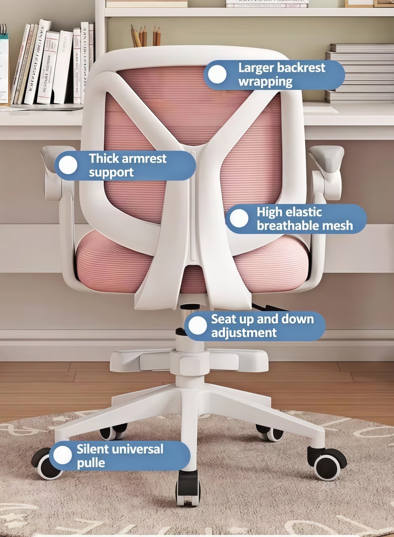 MLADEN كرسي مكتب مريح للأطفال، كرسي دراسة للأولاد والبنات مع ارتفاع قابل للتعديل، كراسي طلابية شبكية دوارة، كرسي مكتب للمراهقين المتناميين للمنزل/المدرسة/المكتب (وردي) - Image 2