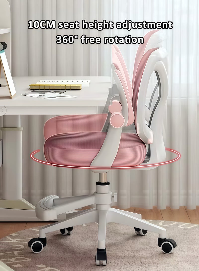 MLADEN كرسي مكتب مريح للأطفال، كرسي دراسة للأولاد والبنات مع ارتفاع قابل للتعديل، كراسي طلابية شبكية دوارة، كرسي مكتب للمراهقين المتناميين للمنزل/المدرسة/المكتب (وردي) - Image 4