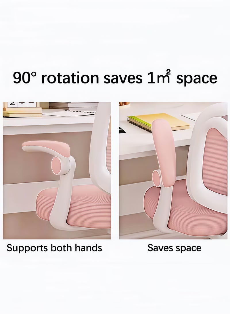 MLADEN كرسي مكتب مريح للأطفال، كرسي دراسة للأولاد والبنات مع ارتفاع قابل للتعديل، كراسي طلابية شبكية دوارة، كرسي مكتب للمراهقين المتناميين للمنزل/المدرسة/المكتب (وردي) - Image 5