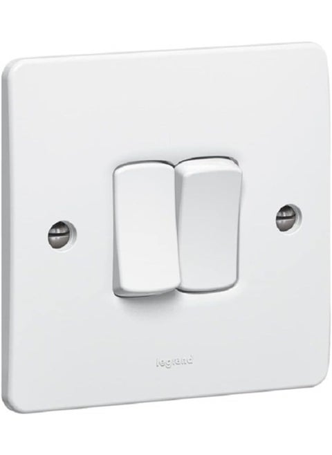 Legrand 730024 Two Gang 1 Way Single Pole Light Switch Synergy White 10 Ax - 250 V, Conform To Bs En 60669-1 With Asta Licence