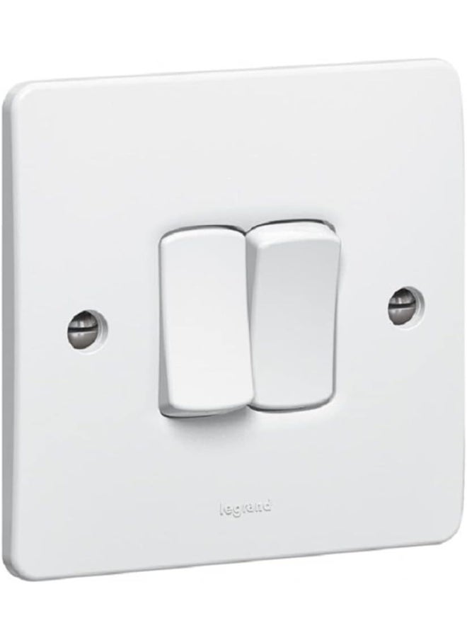 Legrand - Legrand 730024 Two Gang 1 Way Single Pole Light Switch Synergy White 10 Ax - 250 V, Conform To Bs En 60669-1 With Asta Licence - Image 1