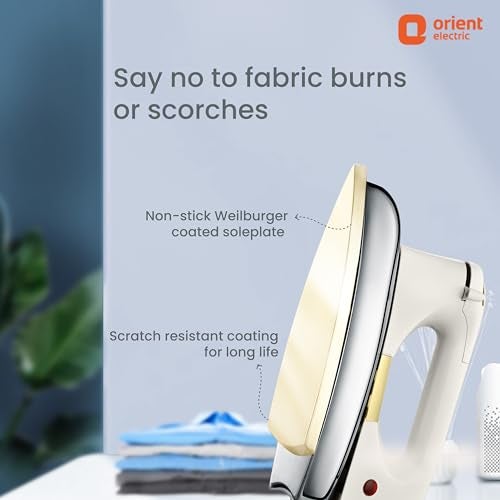Orient Electric Kratos | 1000 W Heavy Weight Dry Iron (Press) | 2-year Replacement warranty by Orient | Non-stick Soleplate | 180-degree swivel cord| U-shaped heating element | Silver cast Technology - Image 5