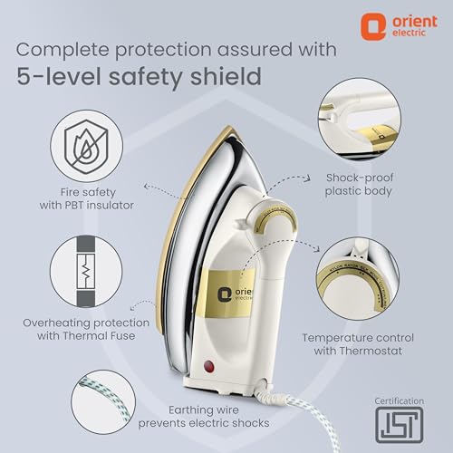 Orient Electric Kratos | 1000 W Heavy Weight Dry Iron (Press) | 2-year Replacement warranty by Orient | Non-stick Soleplate | 180-degree swivel cord| U-shaped heating element | Silver cast Technology - Image 4