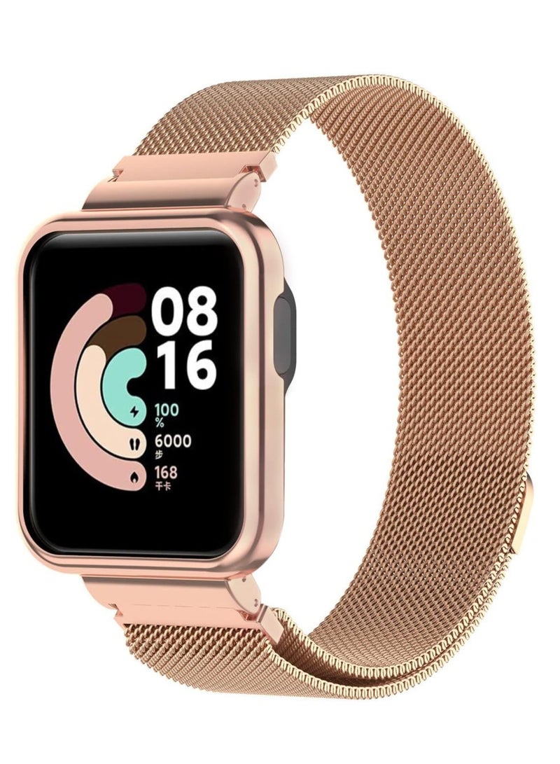 2 in 1 Stainless Steel Watch Band with Cover for Xiaomi Mi Watch 2Lite (Rose Gold) - Image 1