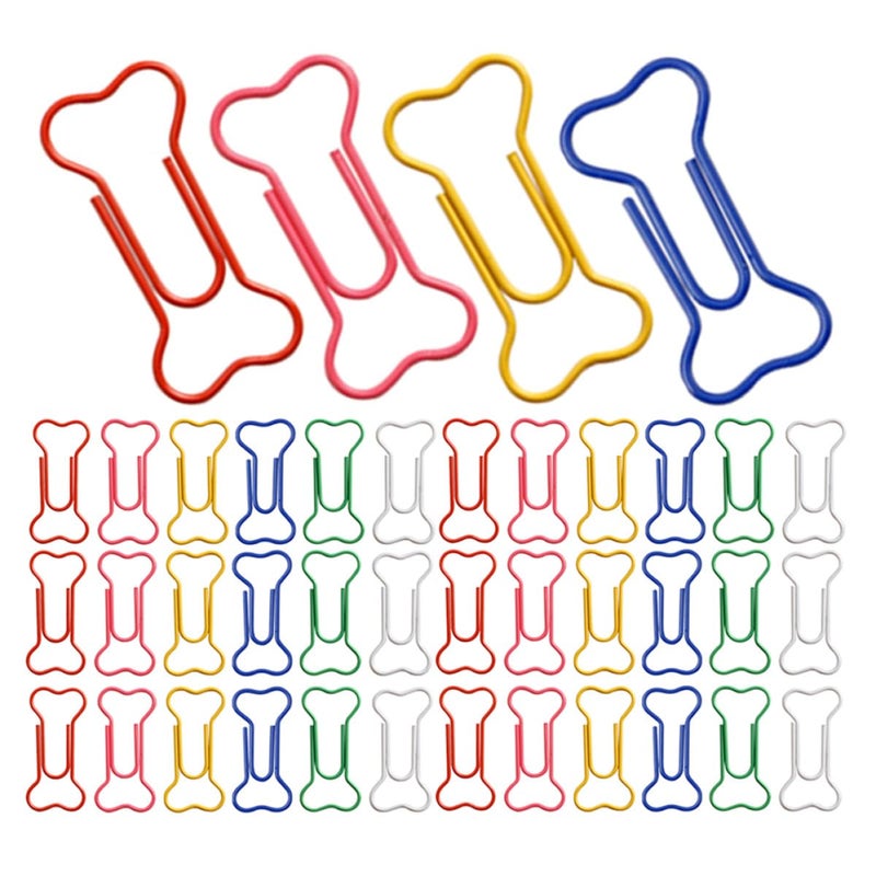 50 Pcs Dog Bone Shaped Paper Clips in Plastic Box Organizer for Office School Documents - Image 2