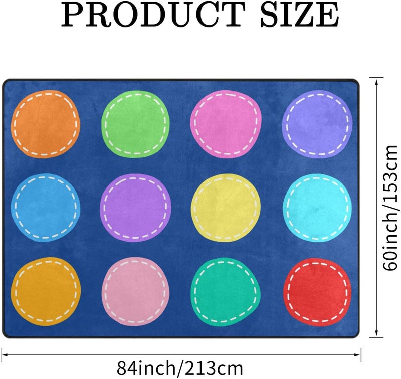 Engree Classroom Carpets Playmat Rugs - 5x7 Ft Kids Rug with Rubber Backing, Colorful Circle on Blue Background Classroom Seating Rug Play Mat Nursery Rugs for Preschool Elementary Playroom -12 Seating - Image 2