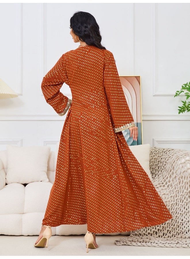 Madam Uniq Light Brown Long Sleeve V-Neck Muslim Robe Maxi Dress  - Image 3