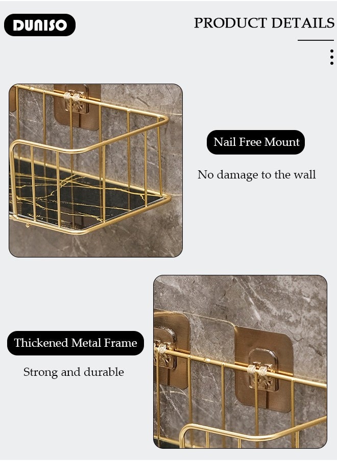 DUNISO - Shower Caddy Shelves Organizer, Self Adhesive Rack Storage Shelf for Inside Shower No Drilling, Wall Mounted Stainless Steel Bathroom Shower Wall Organization for Bathroom - Image 1