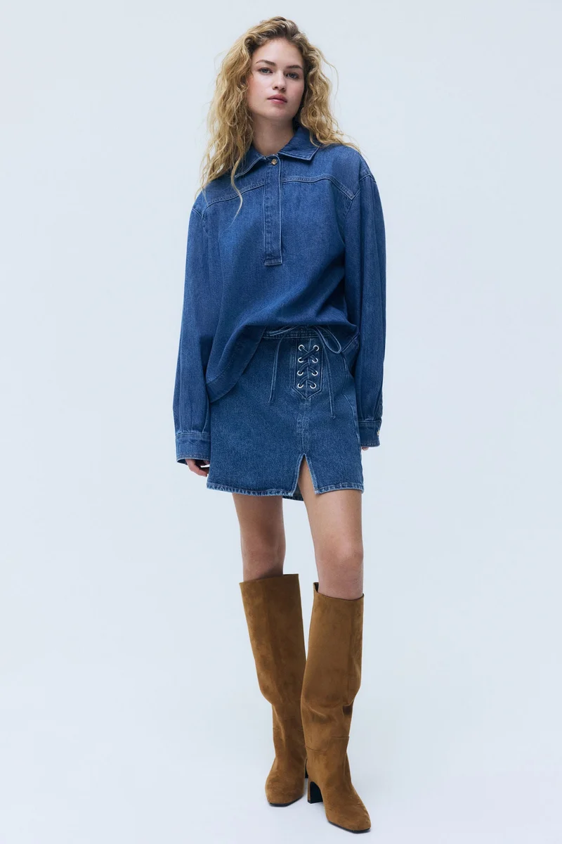 اتش اند ام قميص بوب أوفر دنيم