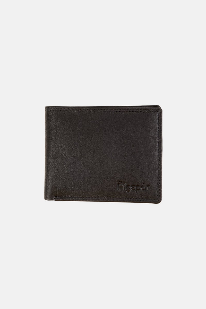 Algspar Men Brand Logo Leather Wallets, Black - Image 1