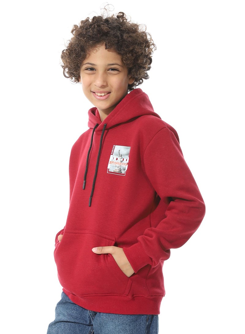 Andora Printed Back & Badge Boys Hoodie_Dark Red - Image 2