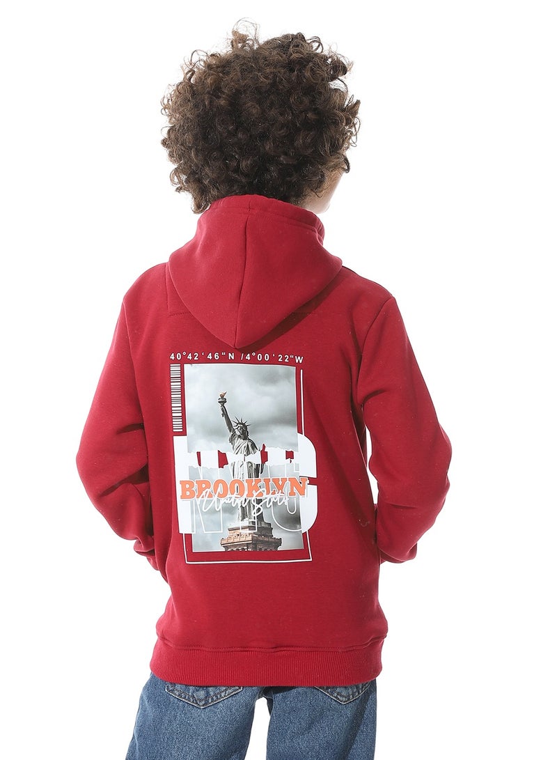 Andora Printed Back & Badge Boys Hoodie_Dark Red - Image 3