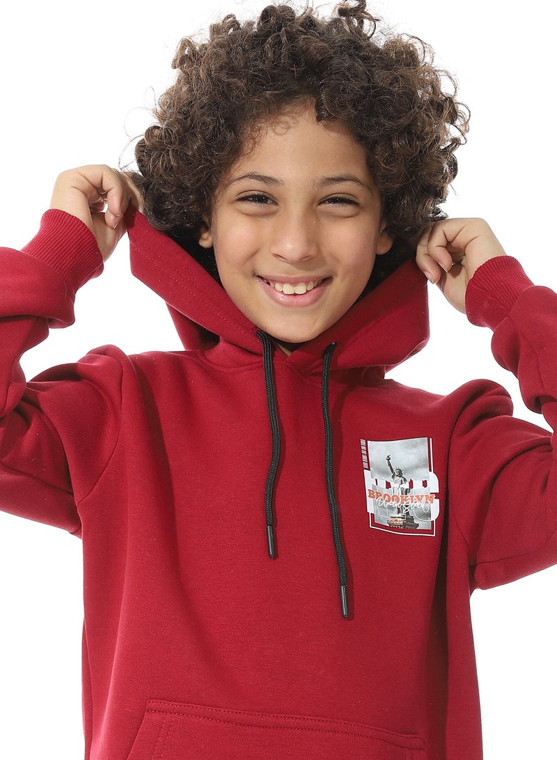 Andora Printed Back & Badge Boys Hoodie_Dark Red - Image 4