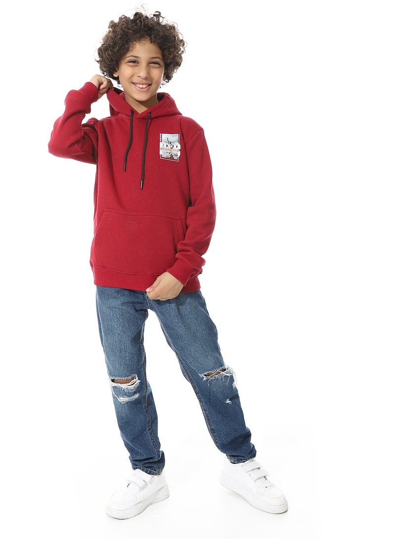 Andora Printed Back & Badge Boys Hoodie_Dark Red - Image 5