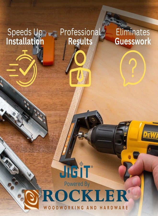 ROCKLER JIG IT Undermount Drilling Guide - Durable ABS Plastic Drill Angle Guide w/Steel Inserts - Drill Guide Jig for Blum Tandem & Drawer Slide - Ideal Woodworking Tools Includes Drill Bits, Collars & More - Image 3
