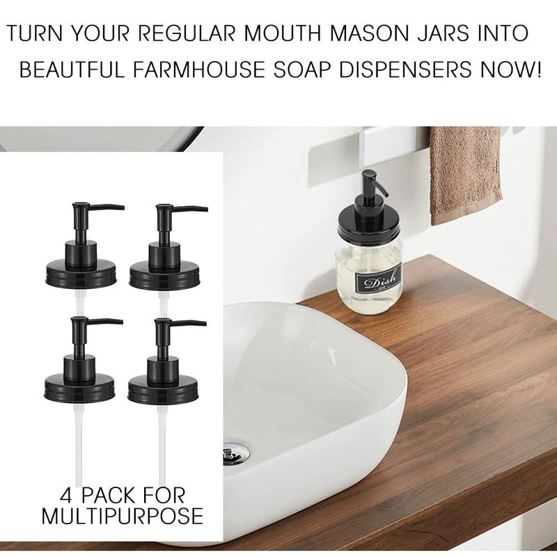 onsogi Regular Mouth Plastic Mason Jar Soap Dispenser Pumps And Lids- Rust-Proof Mason Jar Accessories Rustic Farmhouse Kitchen Counter Top Bathroom Decor And Organization - 4 Pack - Image 4