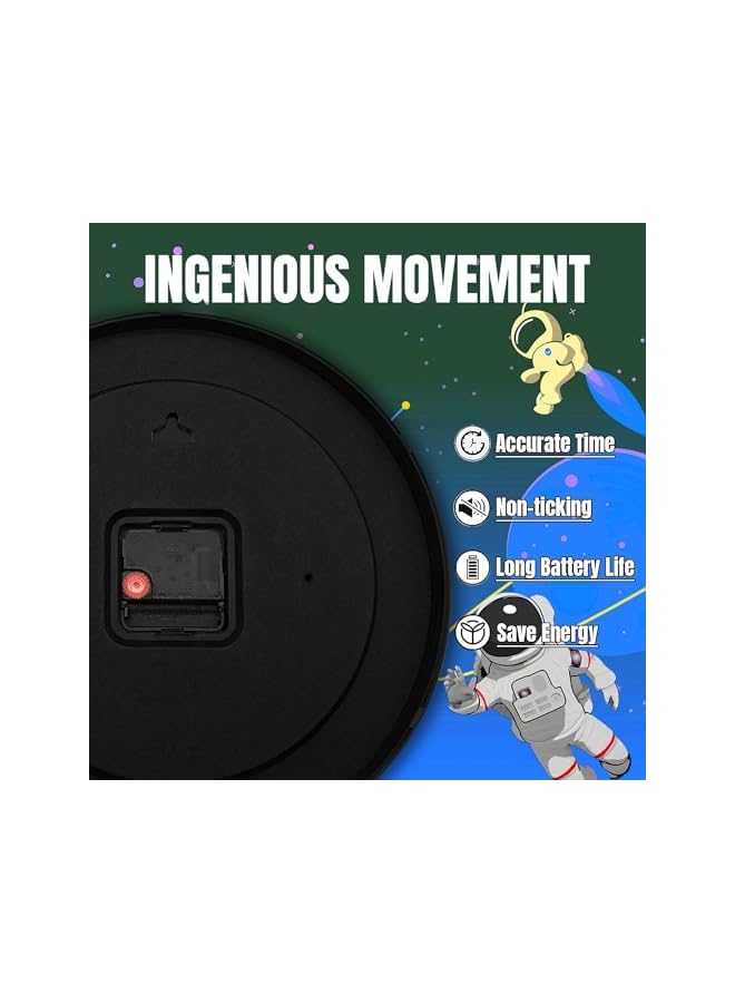 The Bros Kids Wall Clock, 30cm Children Round Wall Clock Battery Operated, Silent Non Ticking Wall Clock with Cartoon Astronaut Pattern, Space Travel Style Wall Clock for Bedroom Living Room Decor - Image 3