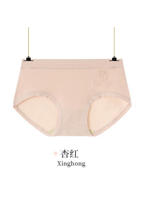 Generic - Simple Breathable Cotton Mid-waist Women Underwear Girl Style High Elastic Comfortable Breathable Underwear Tulip Apricot - Image 1
