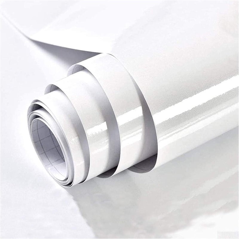 TANONE Countertop Contact Paper White Shiny Peel and Stick Wallpaper - Glossy Self Adhesive Removable Vinyl Wrap Thicken - Waterproof Decorative Wall Paper for Cabinets Wall Kitchen Furniture (15.7“ x 196”) - Image 1