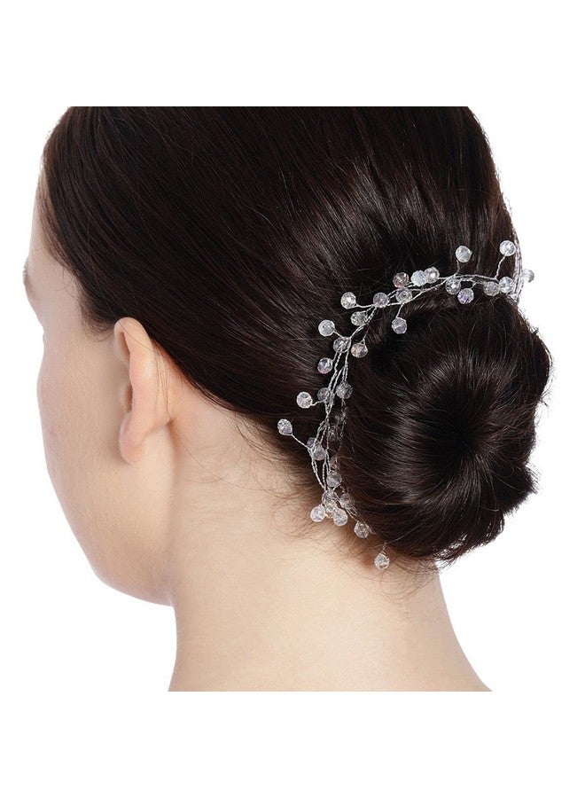 Accessher Silver Plated Crystals Floral Beaded Bridal Wedding Hair Styling Tiara Comb Indo Western Fancy Hair Clip/Side Pin/Comb Pin/Jooda Pin Hair Accessories with pearls for Womens & Girls - Image 4