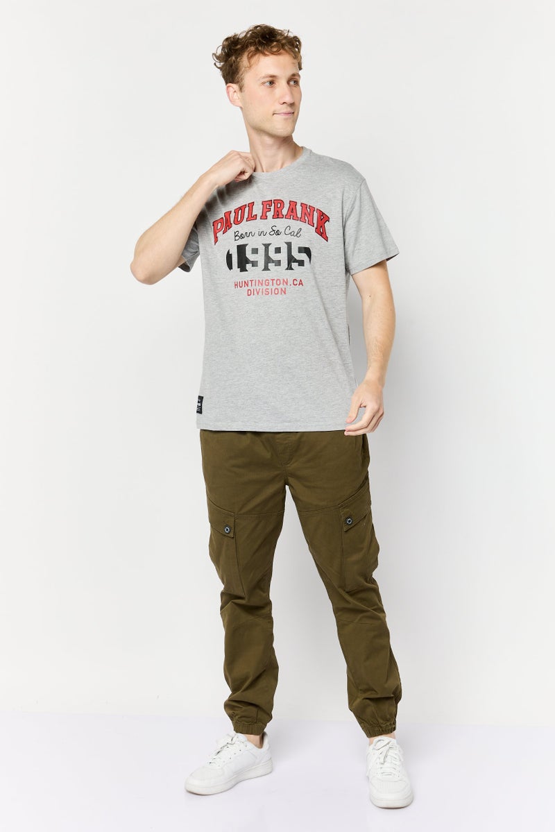 Paul Frank تي شيرت رجالي بأكمام قصيرة وياقة دائرية بطباعة جرافيك، رمادي - Image 2