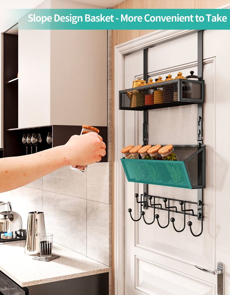 HapiRm Over The Door Hooks with 9 Hooks and 2 Baskets, Rustproof & Waterproof 304 Stainless Steel Door Hanger, Storage Organizer for Bathroom, Kitchen, Bedroom-Black (for 1.57in Doors) - Image 3