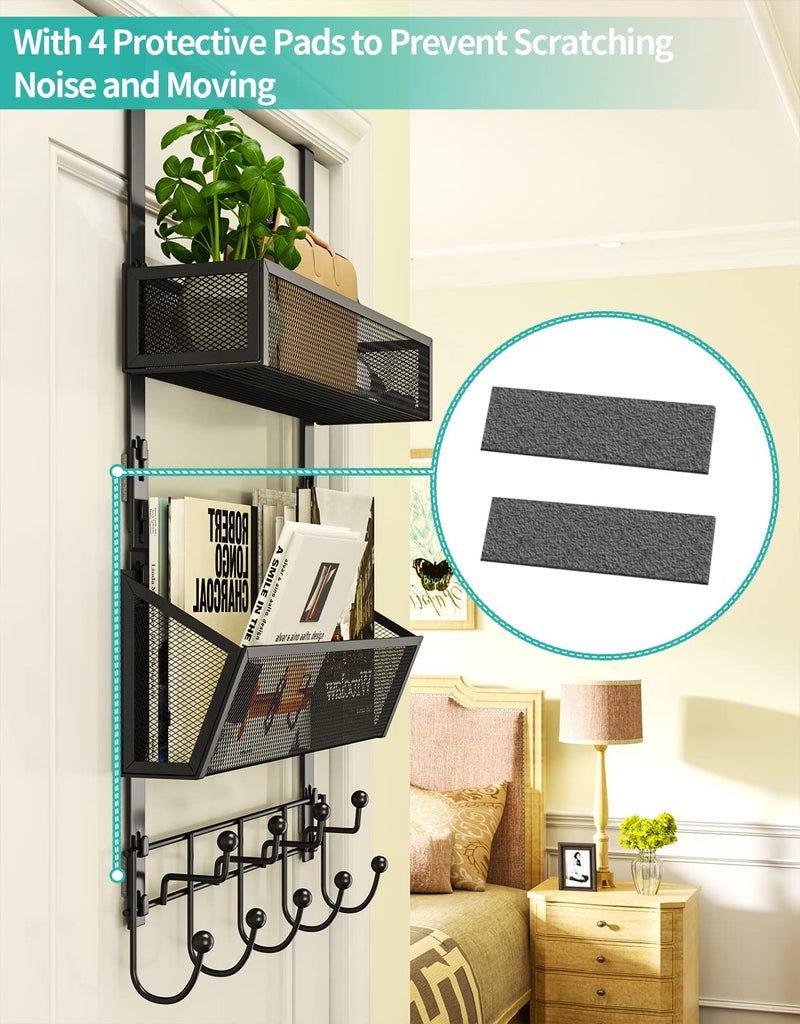 HapiRm Over The Door Hooks with 9 Hooks and 2 Baskets, Rustproof & Waterproof 304 Stainless Steel Door Hanger, Storage Organizer for Bathroom, Kitchen, Bedroom-Black (for 1.57in Doors) - Image 5