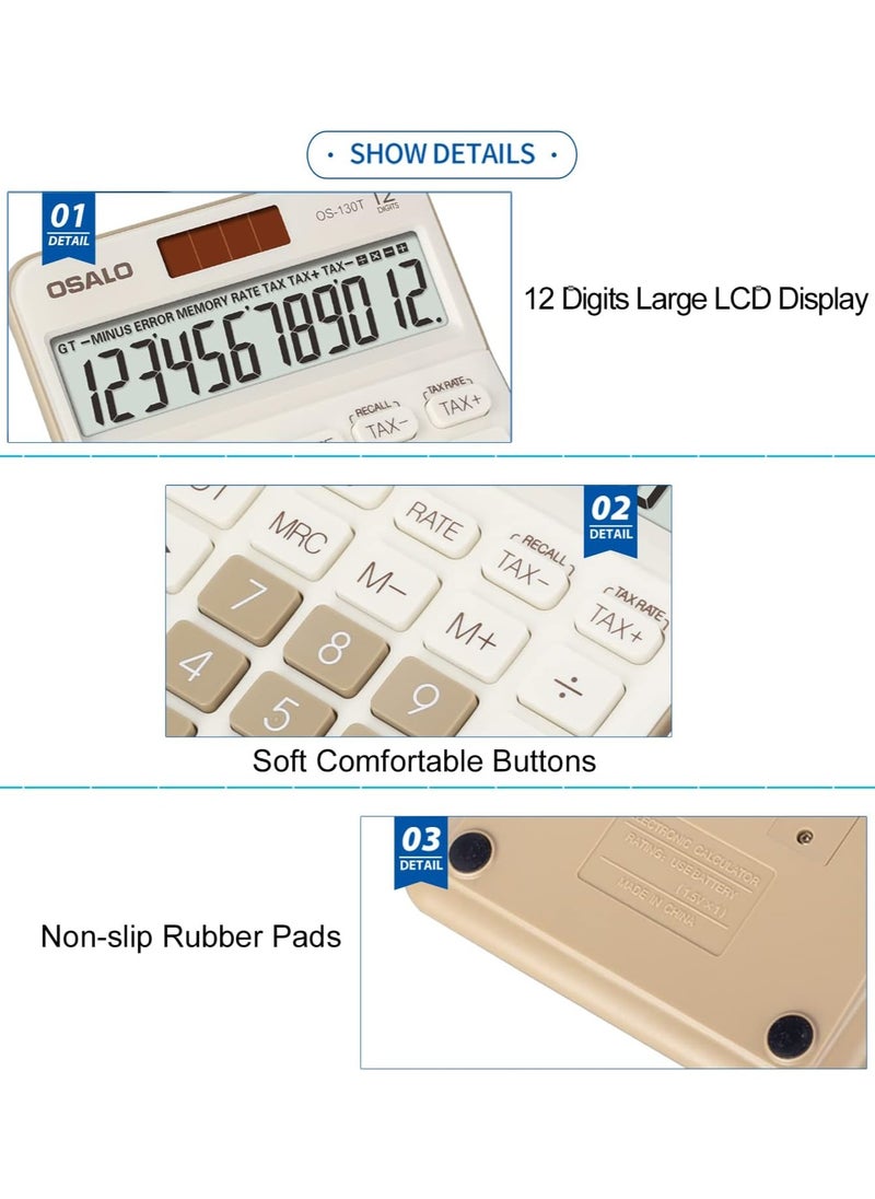 Generic - Large on 12-Digit VAT Tax Office Desk Calculator and Large Display, Brown - Image 1