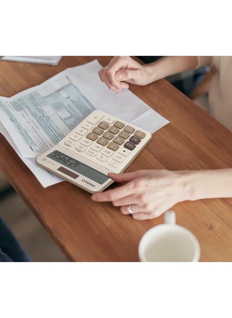 Generic - Large on 12-Digit VAT Tax Office Desk Calculator and Large Display, Brown - Image 1