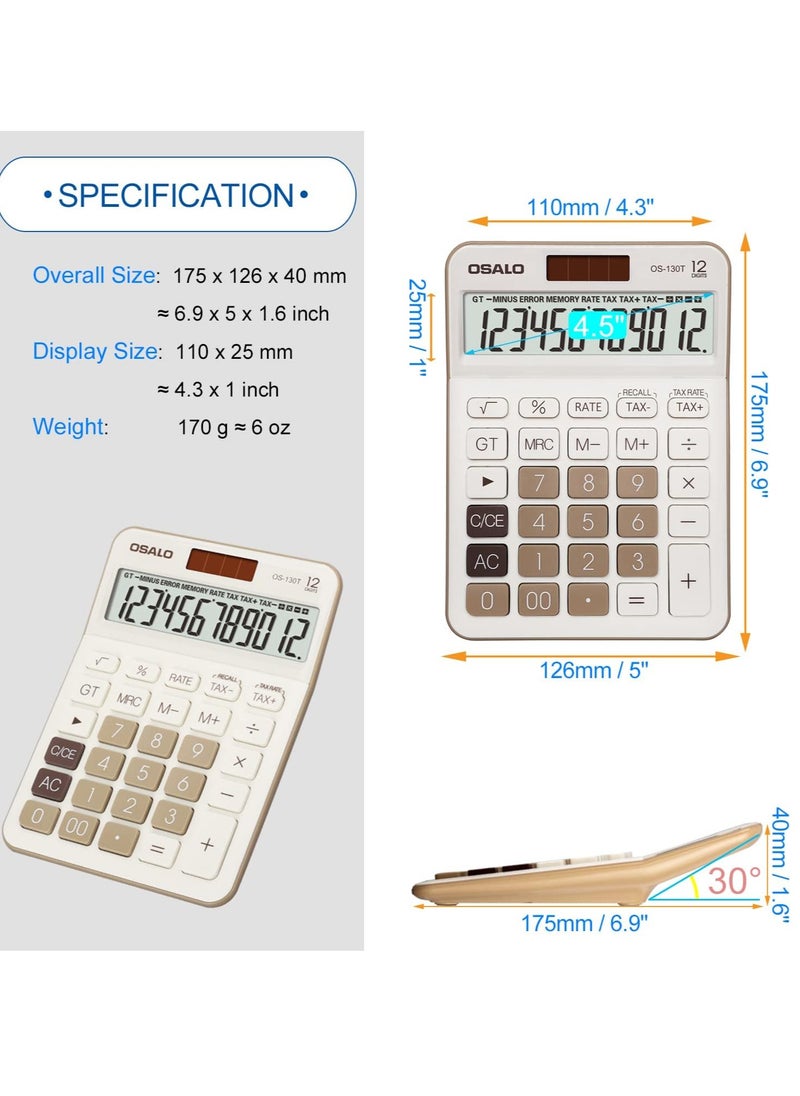 Generic - Large on 12-Digit VAT Tax Office Desk Calculator and Large Display, Brown - Image 1
