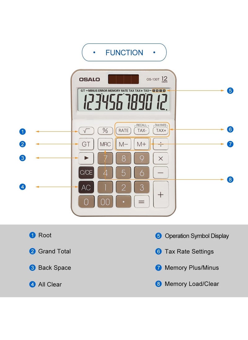 Generic - Large on 12-Digit VAT Tax Office Desk Calculator and Large Display, Brown - Image 1